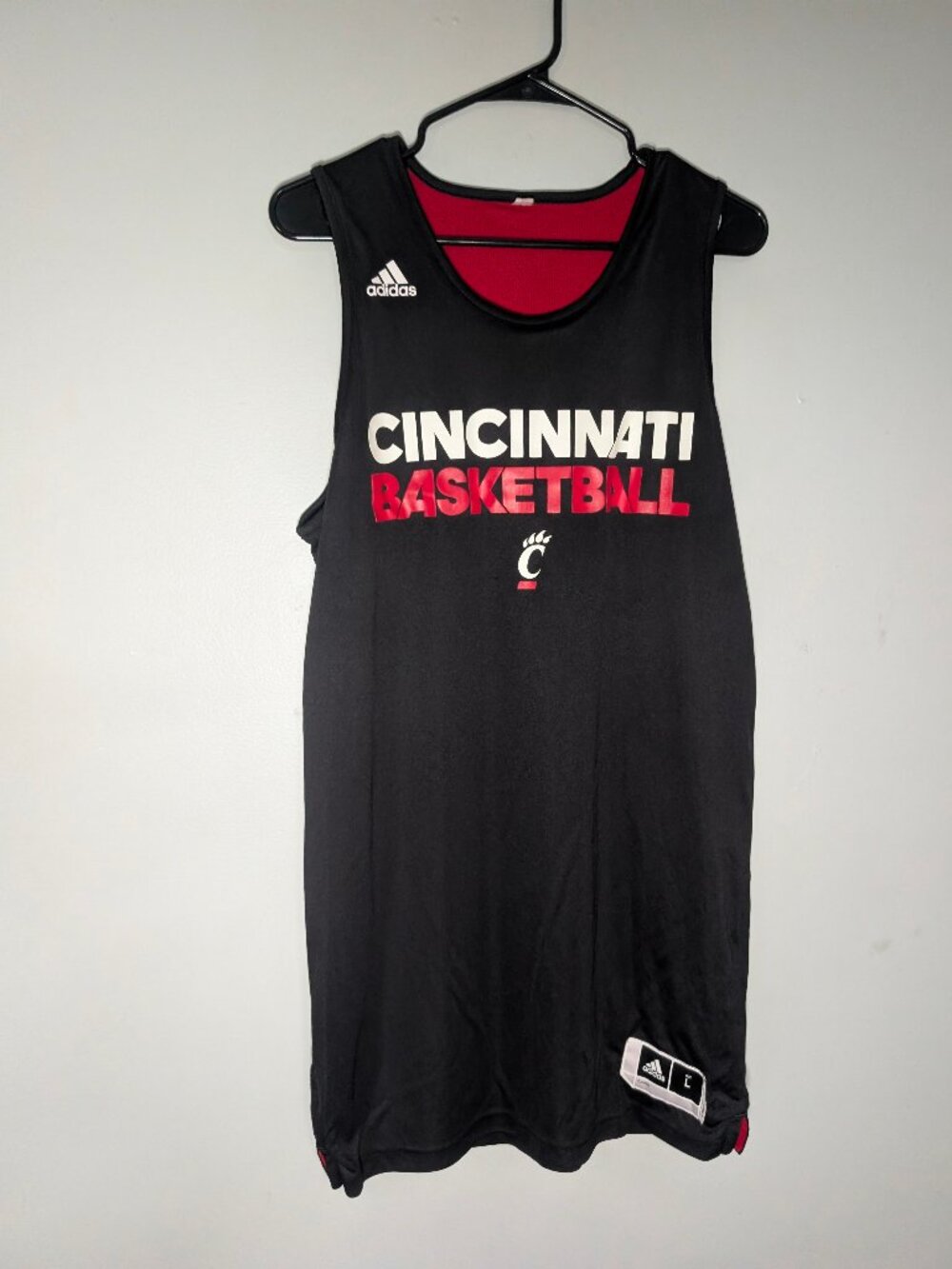 adidas Cincinnati Bearcats Reversible Practice Basketball Jersey L Length +2 Red